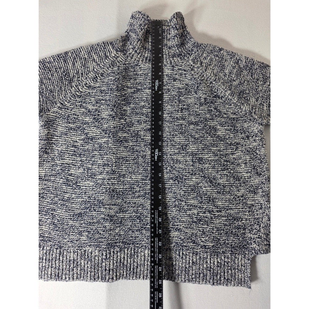 Madewell Womens Sweater Medium Mock Neck Raglan Marled Navy White High-Low Slit